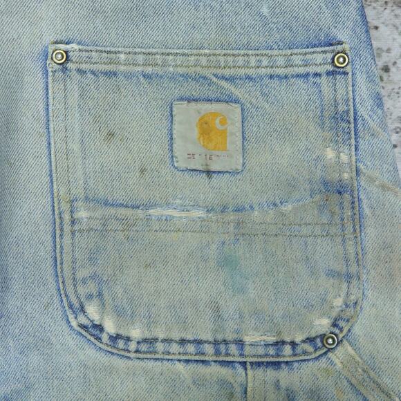 THRASHED Vintage Carhartt B07 DNM Faded Blue Jeans Denim Double Knee Pant 34x31 - Picture 13 of 16